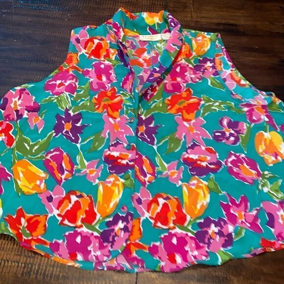 Vintage Gold Label Victoria's Secret Green Floral Top Medium - Picture 1 of 8
